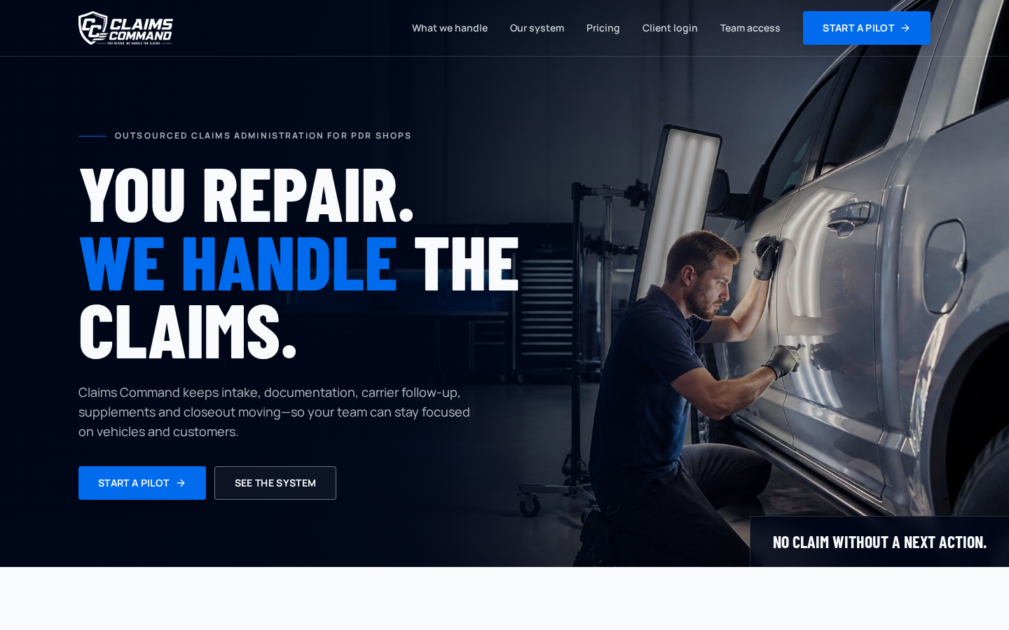 Homepage of the Claims Command website